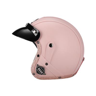 China Factory Wholesale Portable Qualifier Standard Helmet Motocross Open Face Motorcycle Leather Helmet Half Helmet for sale