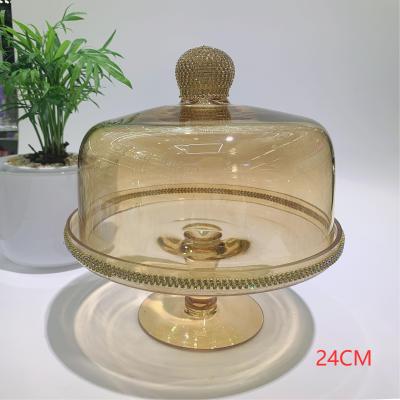 China Wholesale Custom FAVOR Large Amber Round Glass Dome Cake Covers 24 cm with Stand and Diamonds for sale