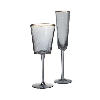 China European Style Hammer Stcoked Style Red Wine Gold Rim Smoke Triangle Glasses Champagne Crystal Goblet Tumbler for sale