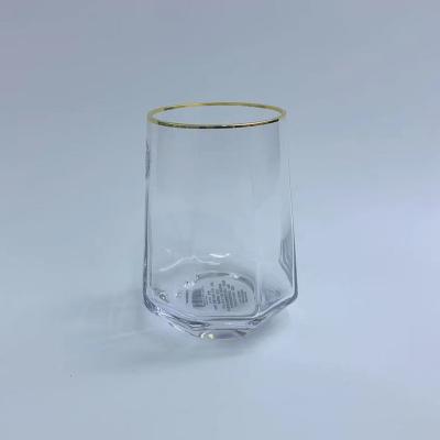 China Malleolar Stria Crystal Gold Rim Wine Glass Lead Free Geometric Viable Cold Grain FAVOR for sale