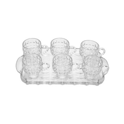 China Sustainable Palace Retro Style INS Diamonds Pattern Coffee Cup And Saucer Set Household Water Cup And Tea Cup Transparent And Glass Tray for sale