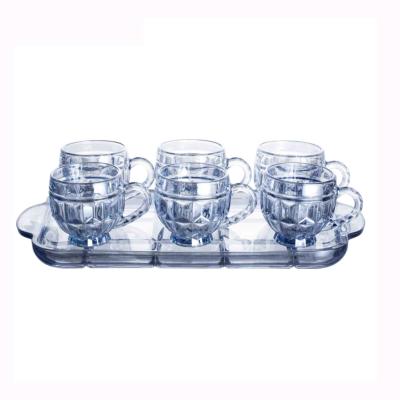 China Sustainable Palace Retro Style INS Style Coffee Cup And Saucer Set Household Water Cup And Tea Cup Blue Square Mug And Glass Tray for sale