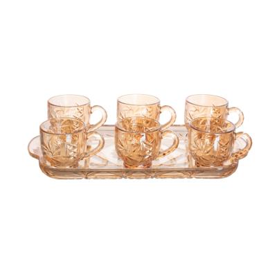 China Sustainable Palace Retro Style INS Flower Design Coffee Cup And Saucer Set Household Water Cup And Tea Cup Amber And Glass Tray for sale