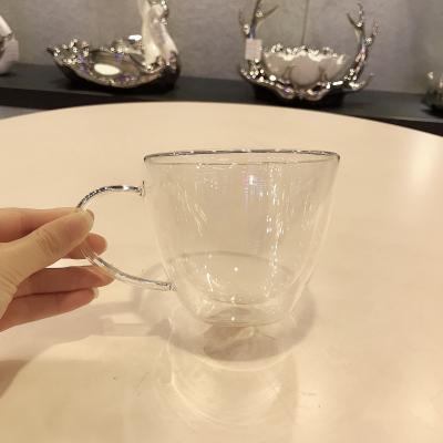 China 200ml sustainable insulated glass mugs with handle double wall glass cup for sale for sale