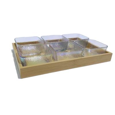 China Viable Luxury Nordic Portable Snacks Dried Fruit Glass Dish For Living Room Home Wedding With Bamboo Tray for sale