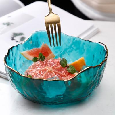 China Golden Viable Japanese Style Irregular Hammer Shaped Creative Salad Glass Bowl Transparent Dish for sale