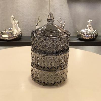 China Wholesale Clear Stackable Grayed Glass Candy Dishes Sustainable FAVOR 3 Tier Candy Dishes for sale