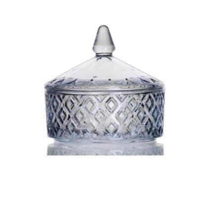 China Wholesale Decorative Glass Crystal Glass Blue Candy Bowl Viable FAVOR 1 Tier With Lid for sale