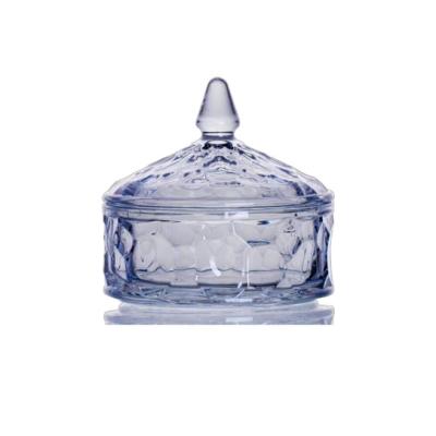 China FAVOR Blue Decorative Crystal Glass Candy Jar Sugar Bowl Viable For Candy Dish Cookie Tin Biscuit Barrel for sale