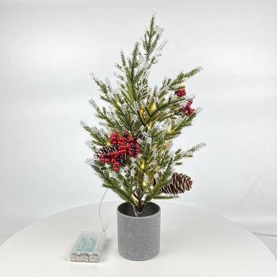 China WHOLESALE 43cm Size Pine Effect Pine Effect Fruit Cones Cement Christmas Indoor Base Snowy Red Decorative Artificial Light Tree Light for sale