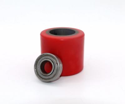 China Machinery Repair Shops 82*70 Customize Red Core PU Bearing 6204 Cast Wheel With Bearing For Hand Pallet Truck for sale