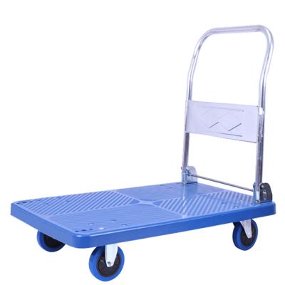 China Heavy Duty Plastic Transoprt 400kg Platform Truck Wheel Barrow Push Cart Foldable Flat Car With Folding Handle for sale