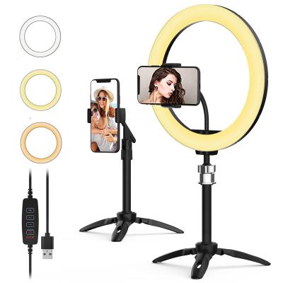 China Desktop Studio Live Light Makeup Mirror Tripod Stand Circle Beauty Mirror Light Ring With Led for sale