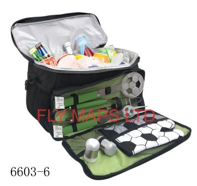 China Easily Cleaned Plastic Handle Football Shape BBQ Set Barbecue Cooler Bag Soccer Tool Grill Set Camping Utensils World Cup 2022 Kit for sale