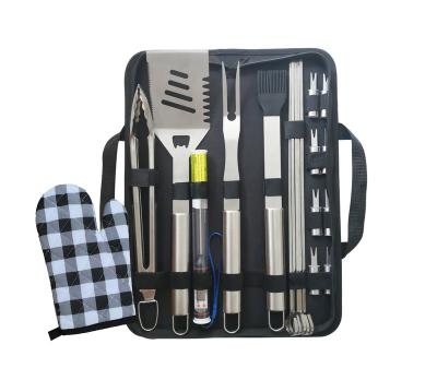 China Easily Cleaned Portable 19 Pcs Stainless Steel BBQ Grill Accessories Tool Kit With Oxford Bag BBQ Tool Kit Camping Cooking Tool for sale