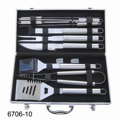 China Easily Cleaned 6706-10 10 Pcs Stainless Steel BBQ Accessories Utensils Set With Carry Case for sale