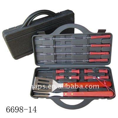 China Instant Easily Cleaned Wooden Handle 14pcs BBQ Grill Tool Kit with Case DIY Tool Kit Tool Kit for sale