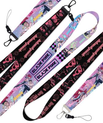 China Fan's Collection Wholesale Black Pink Printed Kpop Phone Key Chain Lanyard for sale