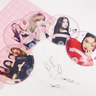 China Other Kpop Blackpink Fan Wholesale Hand Printed PVC Transparent Plastic Fan for sale