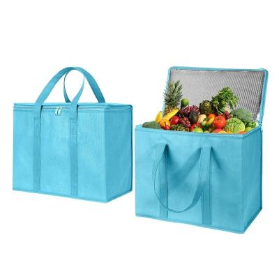 China Other School Waterproof Foldable Blue Picnic Furit Snack Cooler Lunch Box Thermal Bag For Picnic Beach for sale