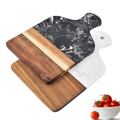 China Sustainable Natural Acacia Wood Cutting Board Chopper With Marble Slab With Handle for sale