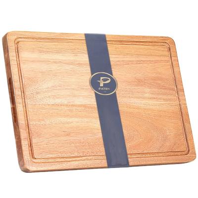 China Sustainable Lage Acacia Wood Cutting Board Chopper Rectangle Board with Hand Grip and Juice Groove for sale