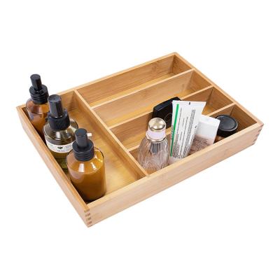 China 5 Compartments Storage Utensil Organizer Eco-friendly Modern Eco-friendly Kitchen Natural Bamboo Cutlery Tray For Drawer for sale