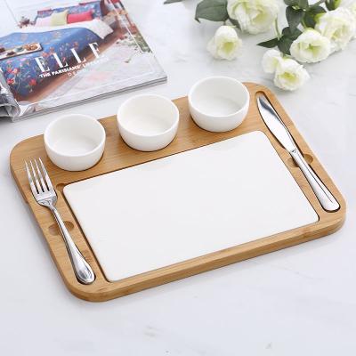 China Ceramic Steak Stocked Tray Dishes Nordic Creative Fruit Ceramic Bamboo Wooden Bread Dish Breakfast Plates for sale