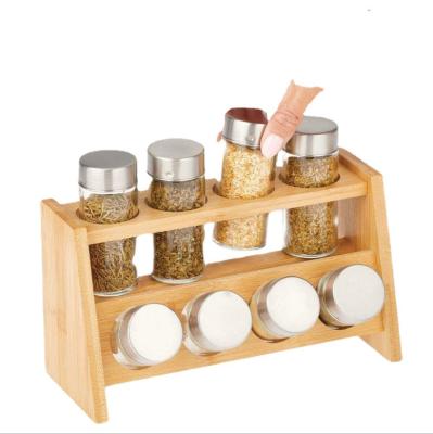 China Modern Bamboo Wooden Organizer 2 Tier Kitchen Pepper Spice Bottle Rack Holders for sale