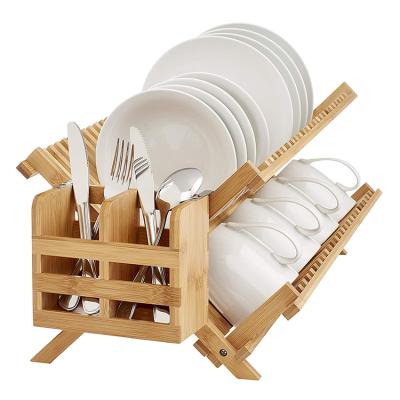 China Bamboo Kitchen StandRack Drain Holder Storage Cutlery Organizer Tableware Box Folding Tools Dish Wooden Kitchen Spoon Chopsticks for sale