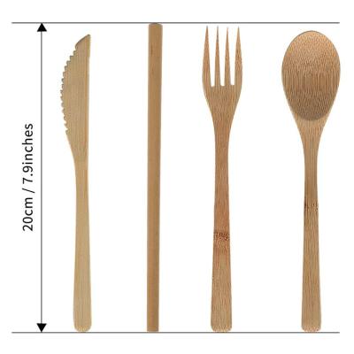 China Travel Sustainable Portable Utensils Tableware Flatware Bamboo Flatware Set Stainless Straw With Carry Bag for sale