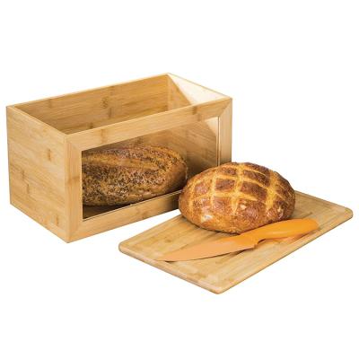 China Freshness Keeping Bamboo Bread Bin With Transparent Glass Lid , Healthy Bamboo Wooden Bread Boxes for sale