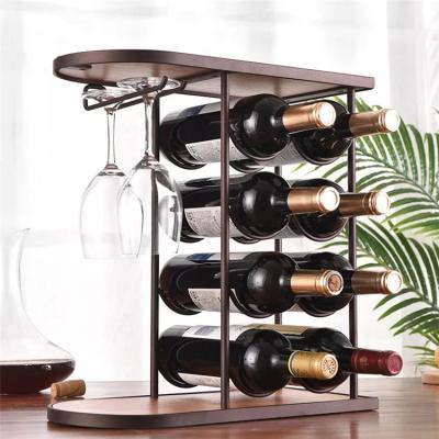 China 2021 Amazon Hot Selling Wooden Iron Sustainable Creative Wine Racks And Wrought for sale