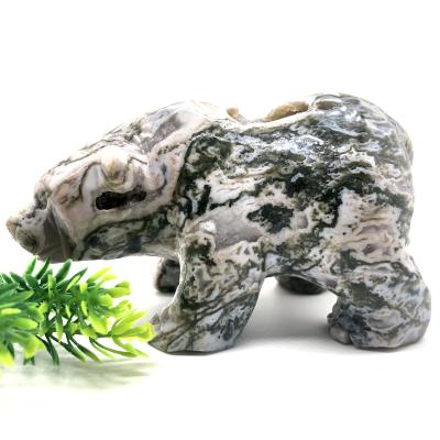 China China Wholesale Natural Moss Agate Bulk Crystal Bear For Souvenirs Gifts for sale