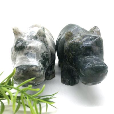 China Europe Crafts Bulk Wholesale Natural Crystal Mossagate Hippo for Spiritual Souvenirs Gift Products for sale