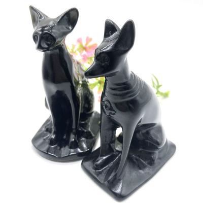 China Natural Stone Cat Dog Egypt Bastet China Obsidian Crystal Anubis For Souvenirs Gift for sale