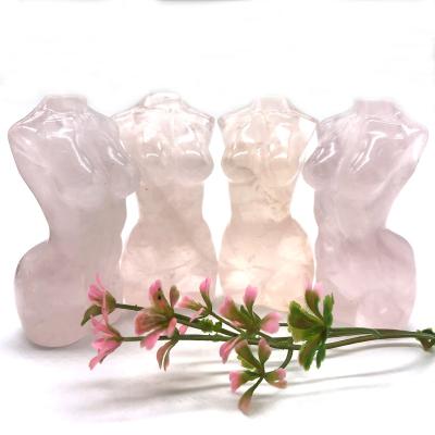 China Europe wholesale bulk rose quartz lady natural crystal ladybody body carving for gift souvenirs for sale