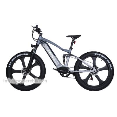 China 2021 Aluminum Alloy 26 Inch 1000W Fat Tire Ebike 48V Full Supension 14AH F/R Hidden Bike Electric Mountain Ebike for sale