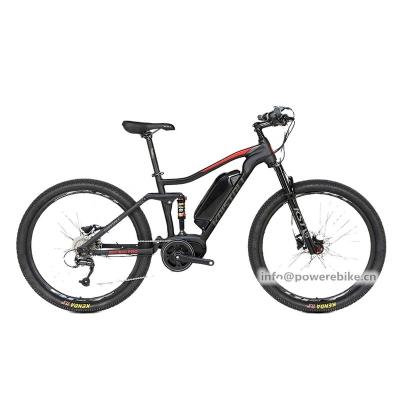 China Hot Aluminum Alloy 36V 350W Ebike Mid Drive 27.5 Inch Full Suspension E-Bike 13Ah Battery Electric Mountain Bike for sale