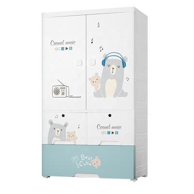 China 2022 Modern Manufacturer Cartoon Plastic Portable Wardrobes Custom Bedroom Sets Double Door Drawer Baby Top Cabinet Storage Kids for sale