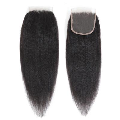 China Curly Virgin Straight Cuticle Aligned Straight Human Hair Yaki 4X4 Lace Closure for sale