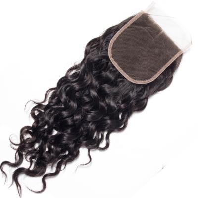 China Swiss Bleached Virgin Glue Water Wave Knots Brown 6x6 Ombre Water Wave Low Curly Korean Skin Peruvian Light Silk Bundles Lace Up Closure for sale