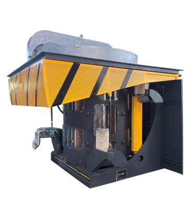 China Factory 1500KG 1.5T KGPS Medium Frequency Induction Steel Case Hydraulic Furnace For Iron Melting Copper Aluminum Steel for sale