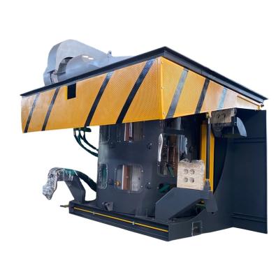 China Factory 5000KG 5T IGBT Medium Frequency Induction Steel Case Hydraulic Furnace For Iron Melting Copper Aluminum Steel for sale