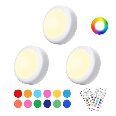 China Modern VCAN 13 Color Touch Sensor LED Under Cabinet Light Round Shape Remote Control Dimmable Color Changing Puck Lights for sale