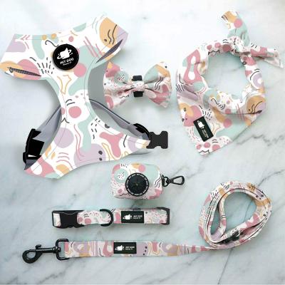 China Tactical Dog DETACHED Harness No Pull Dog Harness Leash Collar Bandanna Poo Bag Custom Bow Tie Set for sale