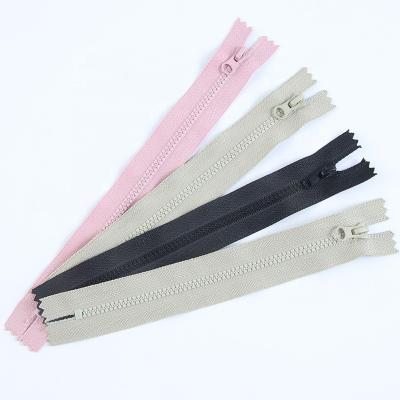 China Other Color Plastic Custom Zipper Manufacturer #3 Resin Auto Lock DTM Plastic Narrow End Zipper For Bags Clothes Coats Pockets for sale