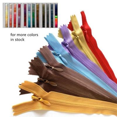 China Best Colorful S2 Nylon Zipper #3 Lace Tape Clogged Seam Invisible Zipper For Zipper Cloths Garment Bags for sale