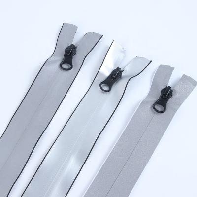 China Design 5# fully reflective film reverse self-locking waterproof popular nylon open end waterproof zipper for water sports for sale