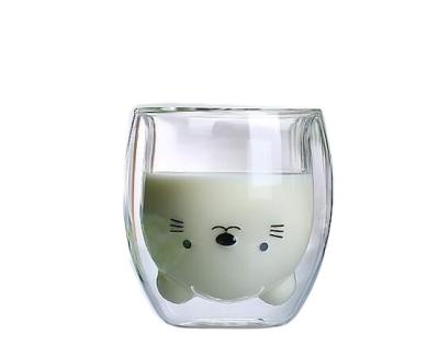 China High Sustainable Borosilicate Bear Cute Heat Insulated Double Wall Glass Cup for sale